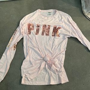 PINK sequin long sleeve oversized lounge tee